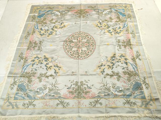 平和屋着物▼和装小物　インテリア小物　中国テーブルクロス　ドイリー　テーブルセンター　花鳥文　タペストリー 大判　逸品　DABC1183zzz