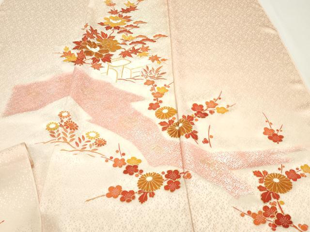 平和屋着物▼付下げ　反物　着尺　駒刺繍　草花文　暈し染め　金銀彩　逸品　未使用　DABC4464zy