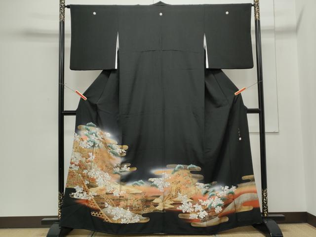 平和屋着物■豪華黒留袖　作家物　手描き　エ霞風景文　金彩　正絹　逸品　CABF1752th