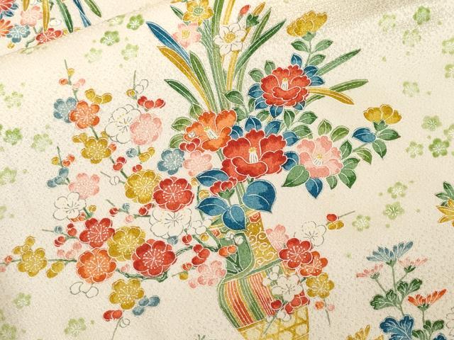 Rakuten - 平和屋着物■上質な小紋 陶器草花文 正絹 逸品 CABF3752ev