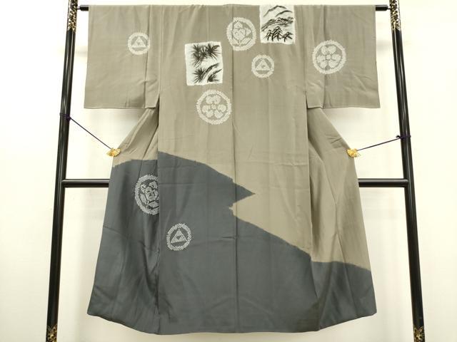Uramono - 平和屋着物■男性　長襦袢　袷　絞り　手描き　家紋色紙松文　正絹　逸品　DABB6813ea