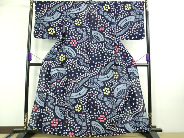 Female Yukatas - 平和屋着物∴極上　夏物　浴衣　有松鳴海絞り　扇花文　綿　逸品　DZAA20215kh5