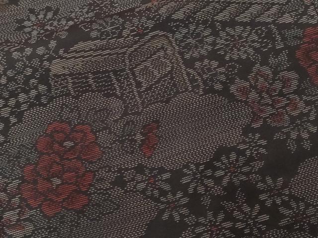 平和屋着物■本場大島紬　御所車風景文　正絹　逸品　CABF4364ev