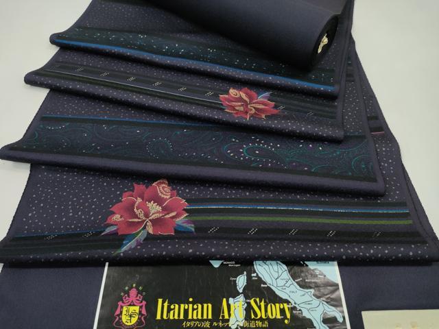 平和屋着物●小紋　反物　横段ペイズリー花文　金彩　着尺　逸品　未使用　CABN0873ju