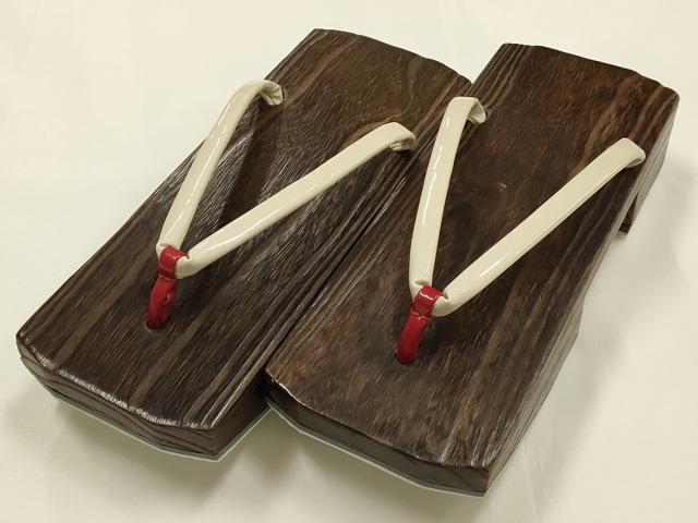平和屋着物●男性 和装小物 下駄 伊と忠 鼻緒:白×赤 逸品 AABH4393ay