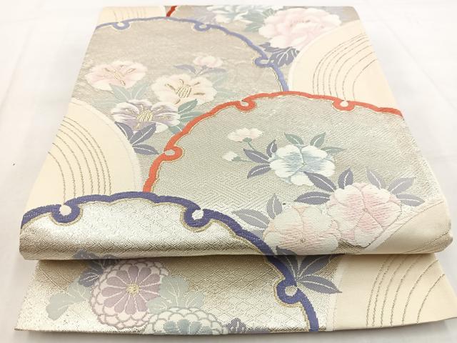 平和屋着物◎六通柄袋帯　唐織　雪輪花青海波　金銀糸　正絹　逸品　BAAW8635yc