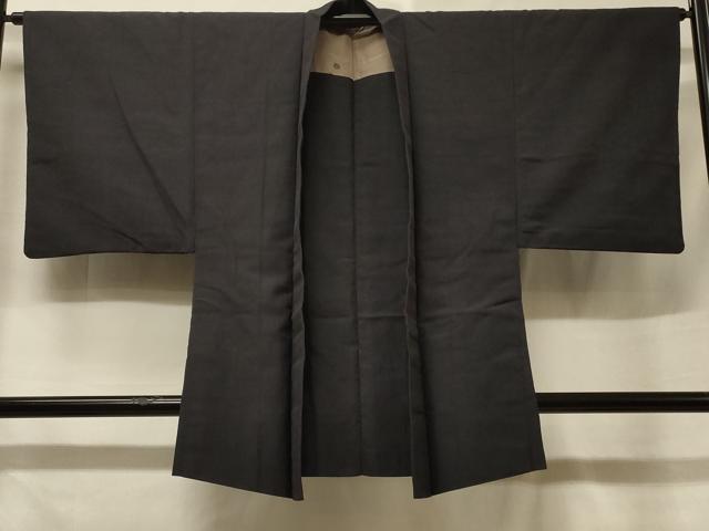 平和屋着物＃男性　羽織　お召地　青褐色　正絹　逸品　CABF1217in