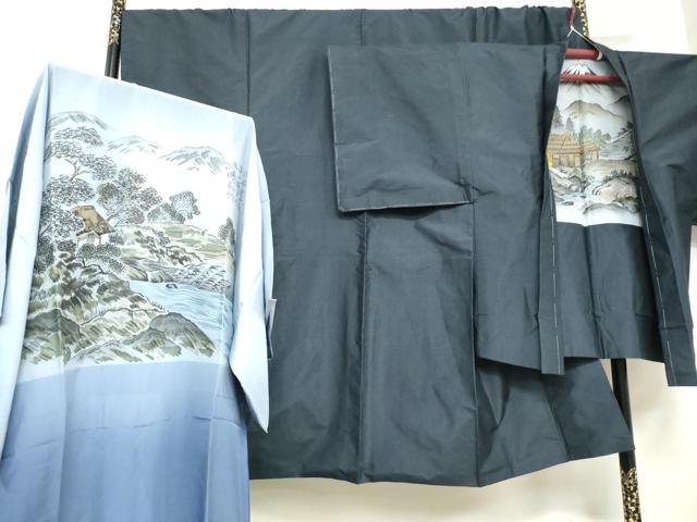■■■　サイズ　■■■ 【着物】 身丈 134.5cm（肩から） 裄丈 73.5cm 袖丈 49.5cm　縫込み 5cm 袖幅 37.5cm 前幅 26.5cm 後幅 30.5cm 着物縫いこみ 内揚げ 9cm 裄 お袖側 約2cm　身頃側 約4cm 【羽織】 身丈 90cm（肩から） 裄丈 73.5cm 袖丈 50cm　縫込み 6cm 袖幅 37.5cm 前幅 21cm 後幅 31cm 裄 お袖側 約2cm　身頃側 約2cm 【長襦袢】 身丈 131cm（肩から） 裄丈 71cm 袖丈 48.5cm　縫込み 6cm 袖幅 36cm 前幅 28cm 後幅 33cm 着物縫いこみ 内揚げ 5cm 裄 お袖側 約0cm　身頃側 約0cm ■■■　商品詳細　■■■ 【正絹】 状態は特に目立ったシミ汚れなどもなく大変良い状態です。 大変上質な逸品になります。 お安く出品致しますので、是非この機会にいかがでしょうか？ ■■■　注意事項　■■■ ■モニター発色の具合により色合いが異なる場合がございます。 ■寸法は多少の誤差が生じる場合がございますのでご了承ください。 ■縫込みの長さが左右非対称の場合は短い部分を記載しております。 左右非対称であってもご返品・お値引き等の保証は出来かねますので、ご了承の上ご購入をお願い致します。 ■シミ等のチェックには注意を払っておりますが、見落としがある場合もございますし、個人の見解も様々ですので神経質な方のご購入はお控えください。 ■箪笥に入っておりました着物や帯なので畳みシワや匂いがあるものもございます。 ■お休みは基本的に土日祝となりますが、その他臨時でお休みする場合がございますのでご了承ください。 ■商品の発送は平日のみの発送となります。 ■夜間と土曜、日曜日はお問い合わせの回答が遅れる場合がございます。 ■当店では、お直し、紋入れ、お手入れ等は承っておりません。 ■生地の状態（ヤケ、経年劣化等）によってはサイズ直しが出来ない場合がございます。 その点もどうかご了承のうえ、ご購入をお願いいたします。 ■弊社で取り扱う商品は一点ものにつき、時期や在庫状況に応じて金額が変更となる場合がございます。 ■検針は行っておりません。予めご了承いただきますようお願いいたします。 ■【洗える着物】と記載のある商品におきましては、商品お届け後に洗濯を行ってしまってからのご返品にはご対応しかねます。 念の為、専門店でのお手入れをお願いいたします。 ■着物のサイズ目安は下記を参考ください↓ ＜女性着物＞　お端折り次第で＋5cm　−1cmが着用可能サイズ 　例）身丈170cmの場合、身長160cm〜175cm ＜男性着物＞　身丈＋約25cm〜27cm程が適応身長 　例）身丈155cmの場合、身長180〜182cm