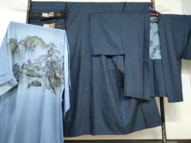 平和屋着物●男性 本場大島紬 アンサンブル 長羽織 長襦袢（無双仕立て）セット 100亀甲 総詰め 証紙付き 正絹 逸品 DABD9274ud