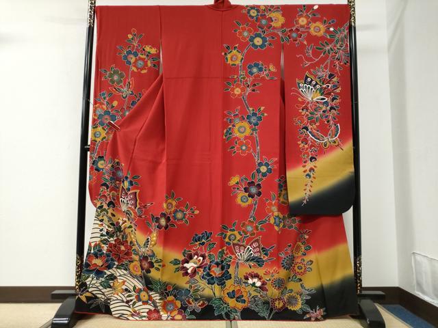 平和屋着物●豪華振袖　紅型　花蝶文　正絹　逸品　CABE2650yc