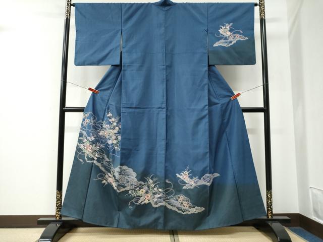 Full-Length Under-Kimono - 平和屋着物●訪問着　総刺繍　雲取り花筏文　金糸　正絹　逸品　CABE2655yc