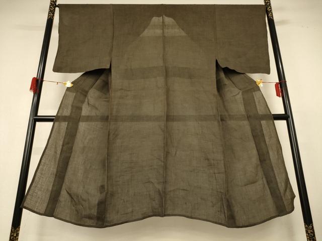 Kimono - 平和屋着物＊夏物　男性　色無地　小千谷ちぢみ　媚茶色　麻　逸品　AABH4002jd