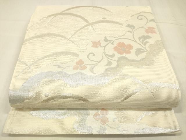 平和屋着物＊夏物　六通柄袋帯　露芝花文　銀糸　正絹　逸品　DABD6725cm