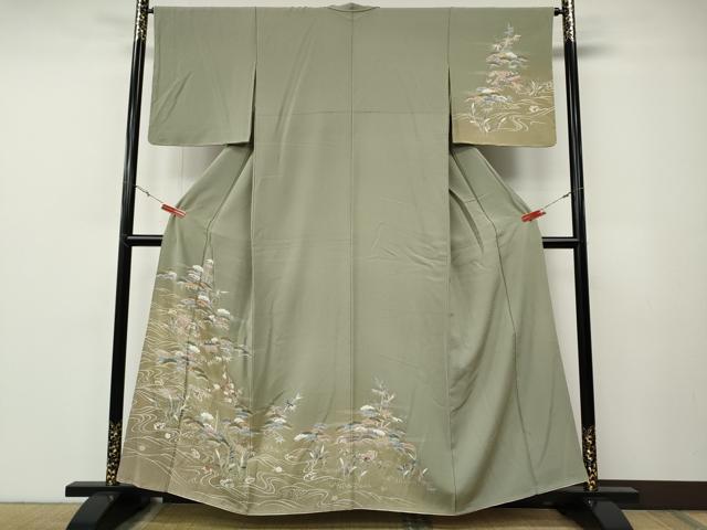 平和屋着物●訪問着　刺繍　風景草花文　暈し染め　金彩　正絹　逸品　CABE7080ut