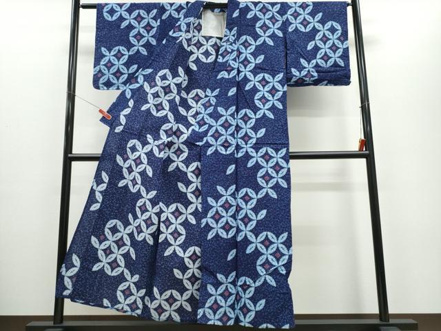 平和屋着物∴夏物　浴衣　七宝文　リップル生地　綿　逸品　CABE8846ng