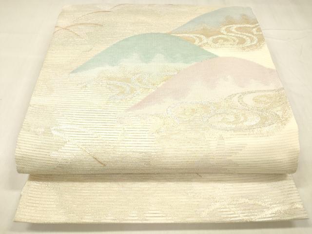 平和屋着物＊夏物　六通柄袋帯　遠山流水芝文　金銀糸　正絹　逸品　DABD6683cm