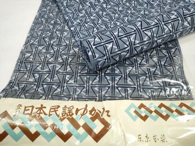平和屋着物＊夏物　浴衣　反物　着尺　日本民謡　東京本染　幾何学文様　綿　未使用　DABD7351zzz