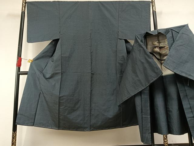 平和屋着物●男性　本場大島紬　アンサンブル　格子　正絹　逸品　AABH0881fy