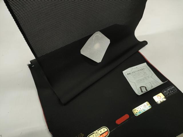 平和屋着物＊夏物　黒紋付　黒反物　着尺　駒絽　紅下染　逸品　未使用　DABD7340zzz