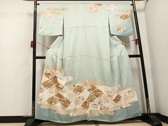 Kimono - 平和屋着物●訪問着　友禅　群れ鶴吉祥宝尽くし　暈し染め　金彩　正絹　逸品　AABH3074ph