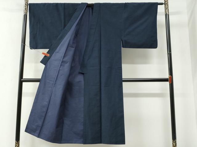 平和屋着物●男性　紬　アンサンブル　色無地　留紺色　正絹　逸品　CABE2410yc 2