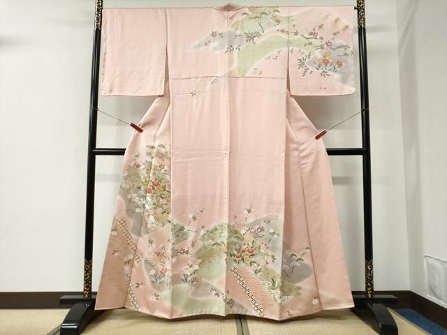 Kimono - 平和屋着物●訪問着　駒刺繍　流水鴛鴦橘草花文　暈し染め　金彩　正絹　逸品　未使用　CABE2472yc