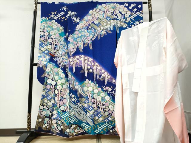平和屋着物●豪華振袖・長襦袢セット　辻が花　絞り　銀通し地　京都きもの友禅扱い　正絹　逸品　CABE2482yc