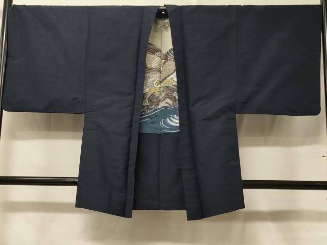 Full-Length Under-Kimono - 平和屋着物＃男性　羽織　紬地　霞文　青藍色　羽裏：鷹　正絹　逸品　CABE5469in