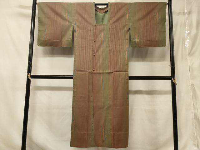 Rakuten - 平和屋着物＃道行コート　雨コート　単衣　縞　枝花地紋　暈し染め　ロング丈　正絹　逸品　CABE5502in