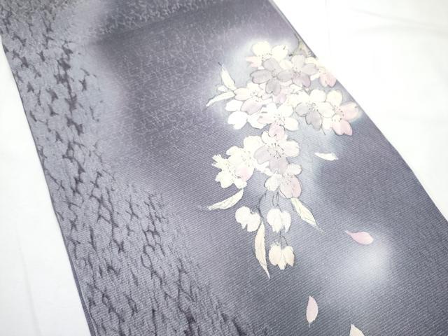 平和屋の平和屋着物●絞り染色作家　藤井浩　太鼓柄袋帯　杢目絞り　舞桜文　銀通し地　正絹　逸品　CABE8444hy｜アングル2