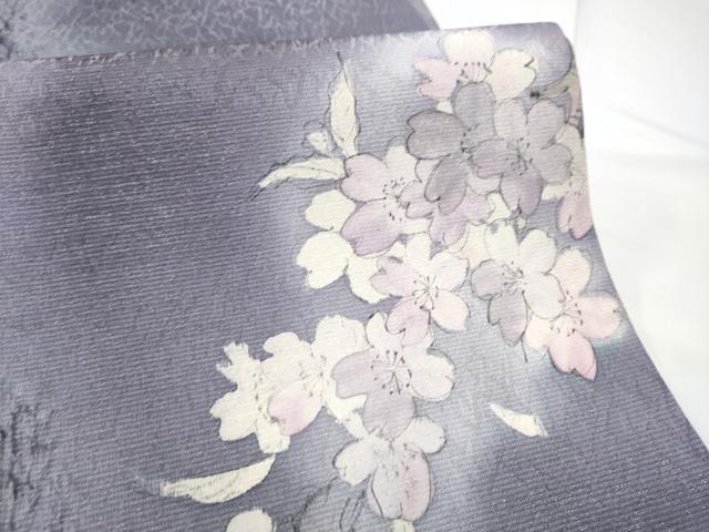 平和屋の平和屋着物●絞り染色作家　藤井浩　太鼓柄袋帯　杢目絞り　舞桜文　銀通し地　正絹　逸品　CABE8444hy｜アングル3