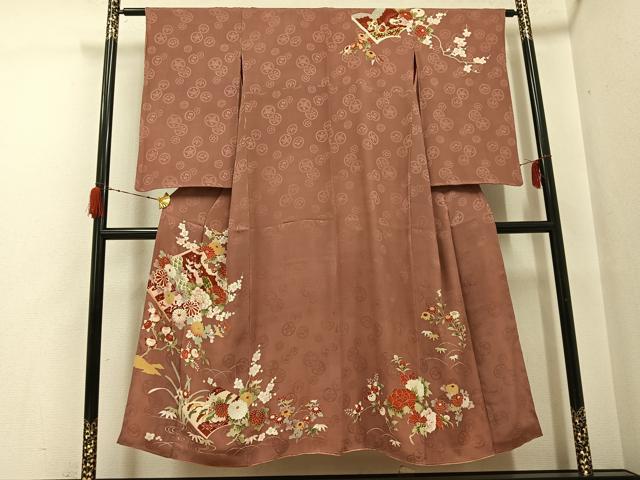 Rakuten - 平和屋着物●アンティーク　大正ロマン　訪問着　草花冊子文　金彩　正絹　逸品　AABH2045ph