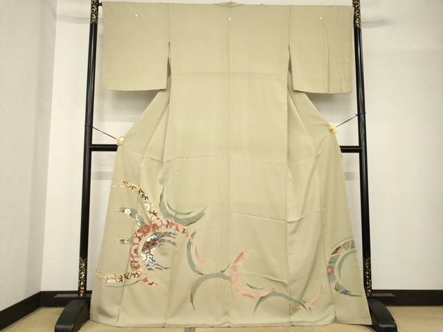 平和屋着物●豪華色留袖　輪取花文　金彩　ロング丈　正絹　逸品　AABH4632ck