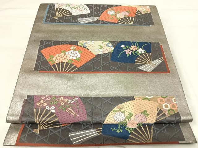 平和屋着物◎六通柄袋帯　唐織　ボストン美術館　扇面散籠目文様　金糸　正絹　逸品　AABI0959yx