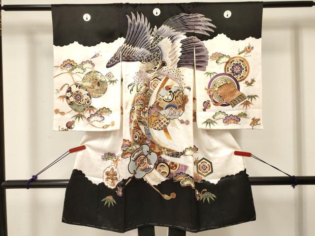 Kimono （For Girls） - 平和屋着物[]お宮参り　男の子　祝着　産着　初着　のしめ　鷹　鷲　雪輪笹松文　金彩　逸品　DABC5354ma