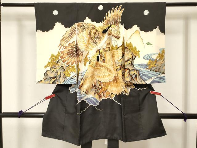 平和屋着物[]お宮参り　男の子　祝着　産着　初着　のしめ　刺繍　鷹　鷲　立波文　金彩　逸品　DABC5359ma