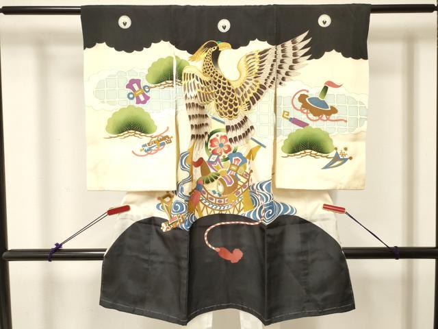 Kimono （For Girls） - 平和屋着物[]お宮参り　男の子　祝着　産着　初着　のしめ　刺繍　鷹　鷲　宝船　金彩　逸品　DABC5361ma