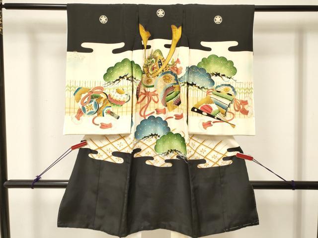 平和屋着物[]お宮参り　男の子　祝着　産着　初着　のしめ　駒刺繍　龍　兜　松文　金彩　逸品　DABC5370ma