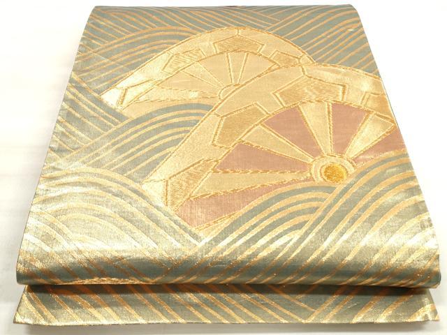 平和屋着物◎六通柄袋帯　立波片輪車文　金糸　正絹　逸品　DABE8118xg