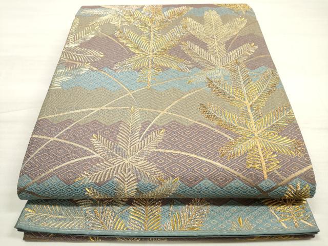 夏物 袋帯 中古 リサイクル 松葉 紅葉 白茶色 裏葉柳色 金 A871-13 10002154_1.jpg