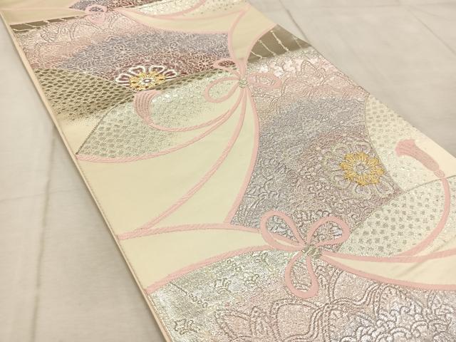 平和屋着物◎六通柄袋帯　唐織　結び紐花文　金銀糸　正絹　逸品　BAAV4732yc