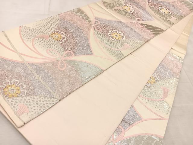平和屋着物◎六通柄袋帯　唐織　結び紐花文　金銀糸　正絹　逸品　BAAV4732yc