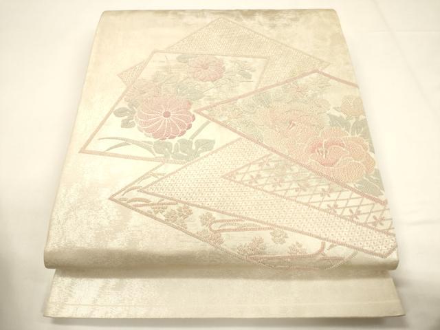 Rakuten - 平和屋着物▼中国三大刺繍　総相良刺繍　太鼓柄袋帯　色紙重ね花文　正絹　逸品　CABE1453ak