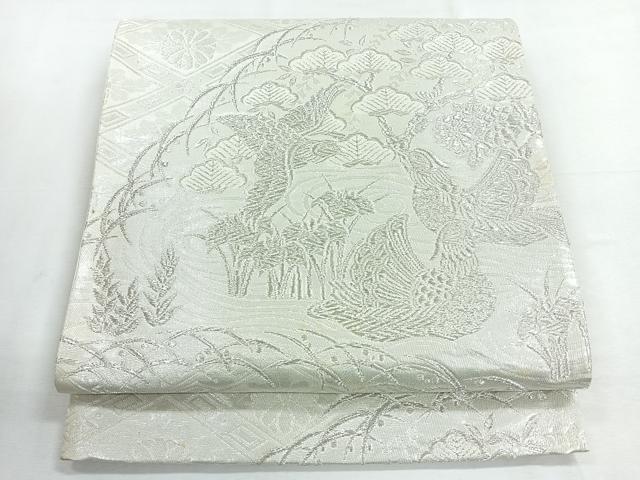 平和屋着物◎六通柄袋帯 花鳥文 銀糸 正絹 逸品 CABE5906nb