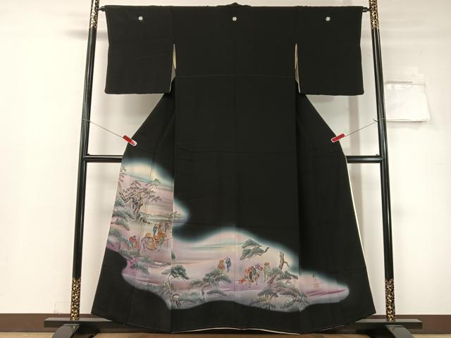 平和屋着物▼豪華黒留袖　樹巧　手描き　人物風景文　暈し染め　金彩　正絹　逸品　CABF0689vp