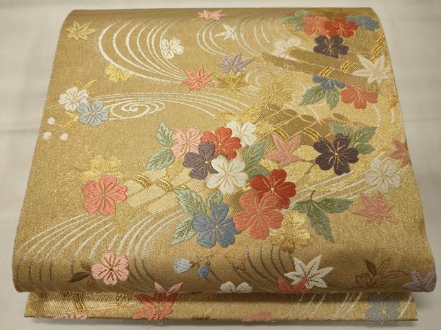 平和屋着物◎六通柄袋帯　唐織　古都　流水花文　金銀糸　正絹　逸品　CABF5878oy