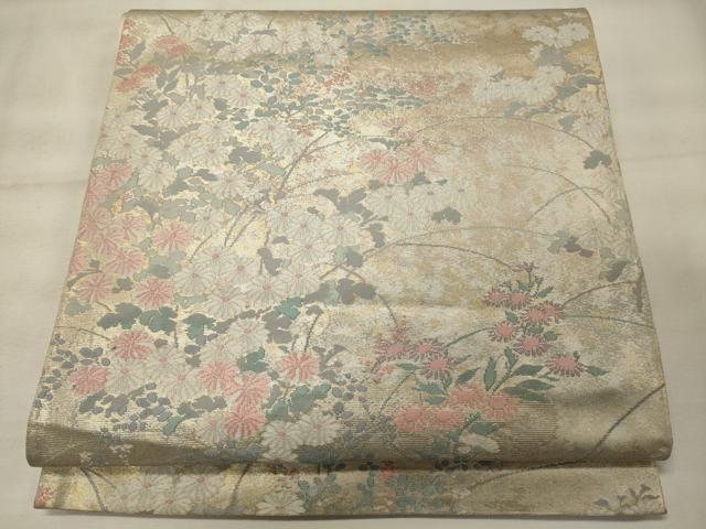 Rakuten - 平和屋着物◎六通柄袋帯　草花文　金銀糸　引箔　正絹　逸品　CABF5889oy