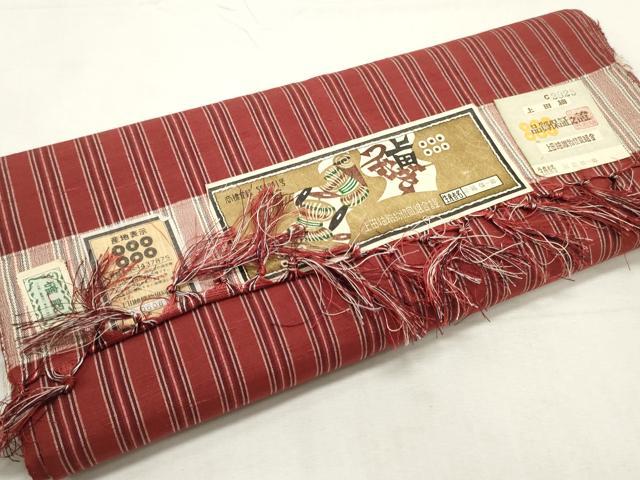 平和屋着物▼上田紬　反物　着尺　間道　堀籠信一郎作　証紙付き　逸品　未使用　DABE6597zy