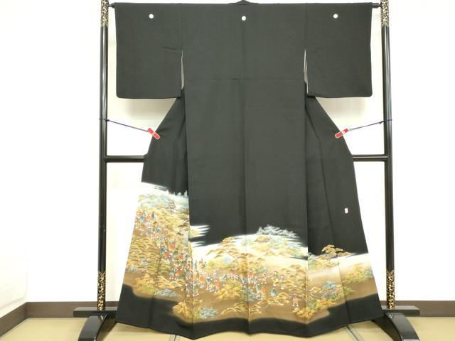 平和屋着物■豪華黒留袖　作家物　手描き　人物風景文　暈し染め　金彩　正絹　逸品　DABE7709cd