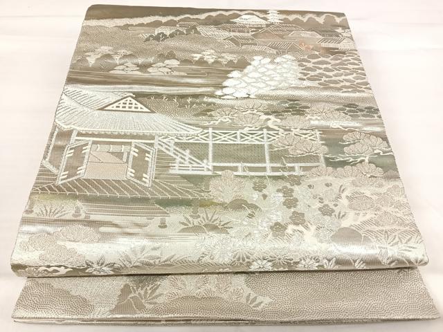 平和屋着物◎六通柄袋帯　京風景御所の庭　プラチナ箔使用　正絹　逸品　AABI0923yx